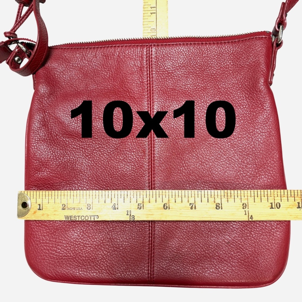 bag PELLE WILSONS LEATHER red peppled crossbody square 10x10x3 vintage zip close - Picture 10 of 12